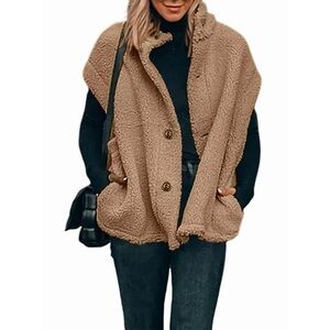 Brown Sherpa Teddy Vest Jacket